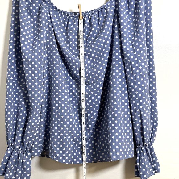 Women's Blue White Polka Dot Flounce Sleeve Frilled Blouse Size M, 36 - Picture 7 of 12